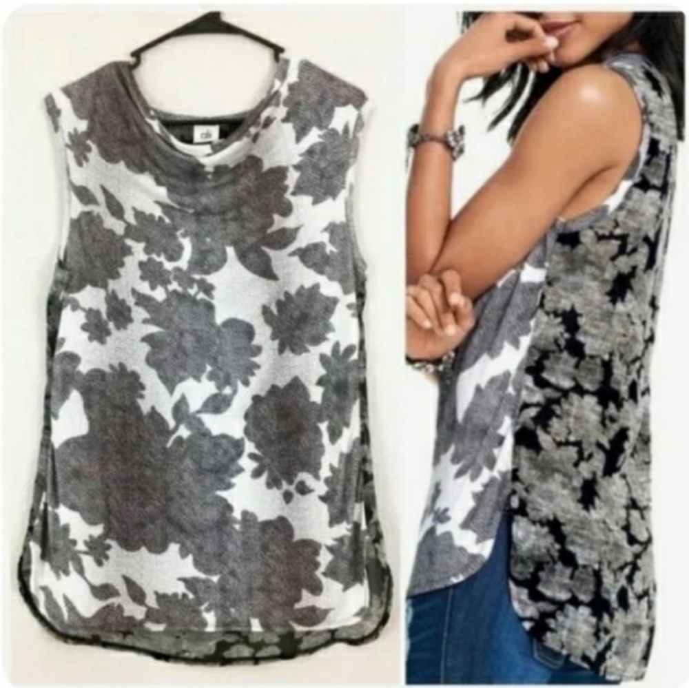 Cabi Black White Tango Floral Tank Scoopneck Size Small 3057